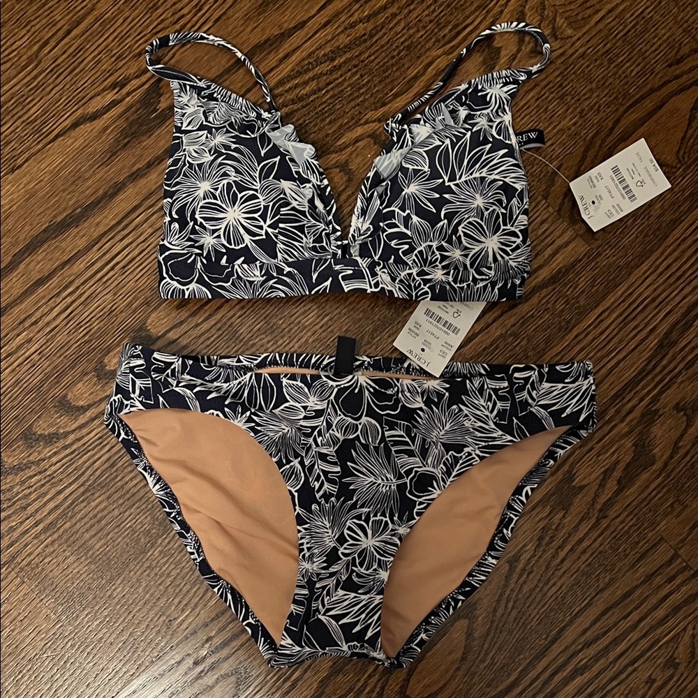 J. Crew Black and White Floral Bikini